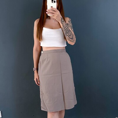 Ladies Vintage Jaeger Brown Pure New Wool Knee Length Work Skirt Size 10  UK