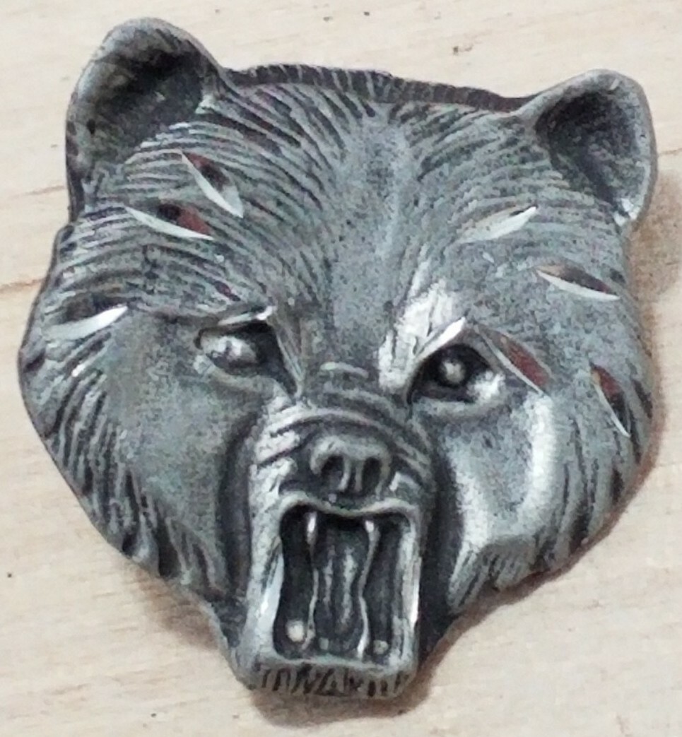 Vintage Growling Bear Metal Pinback - 7/8"x 7/8"