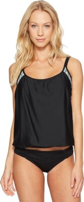 Next by Athena X1817 Womens Mandala Double-Up Tankini Top, Black/Multi, 34DD