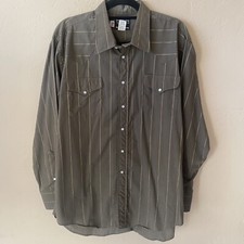 Vintage Pearlsnap Western Shirt Flying R Ranchwear Made in USA Brown Stripe 17.5