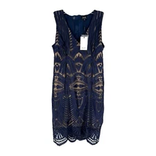 Bardot Cocktail Dress Womens Size 10 Navy Embroidered Mesh Overlay Lined NEW