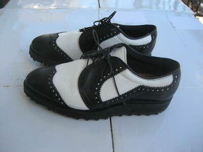 Allen Edmonds Golf Shoes, Black and White Leather, Size D