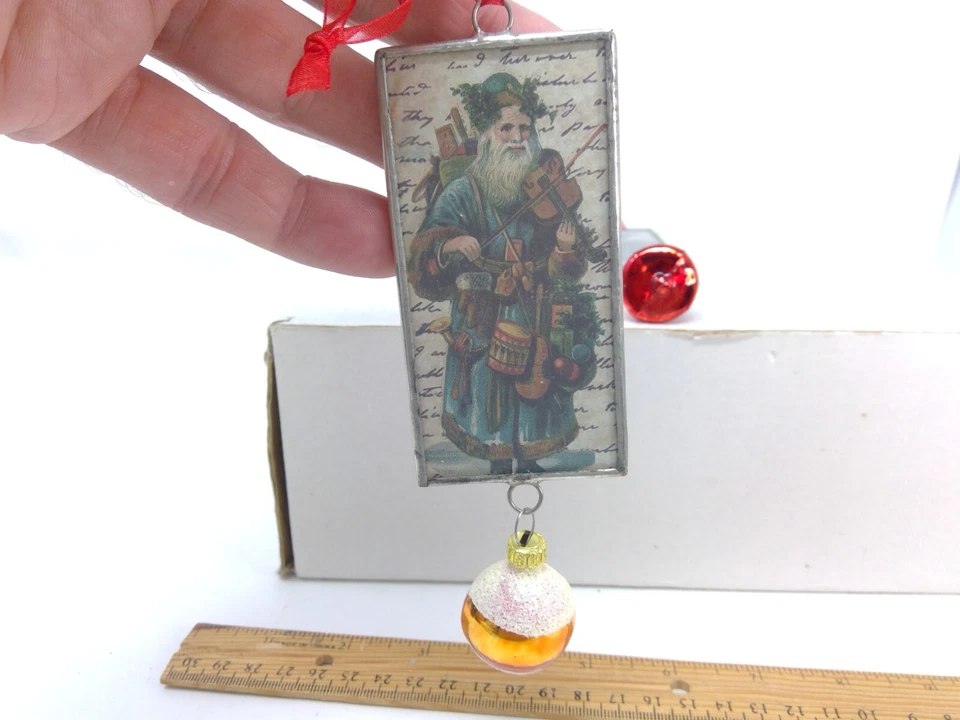 Par de adornos navideños de Papá Noel de vidrio de doble cara Bethany Lowe Foto 4 de 4