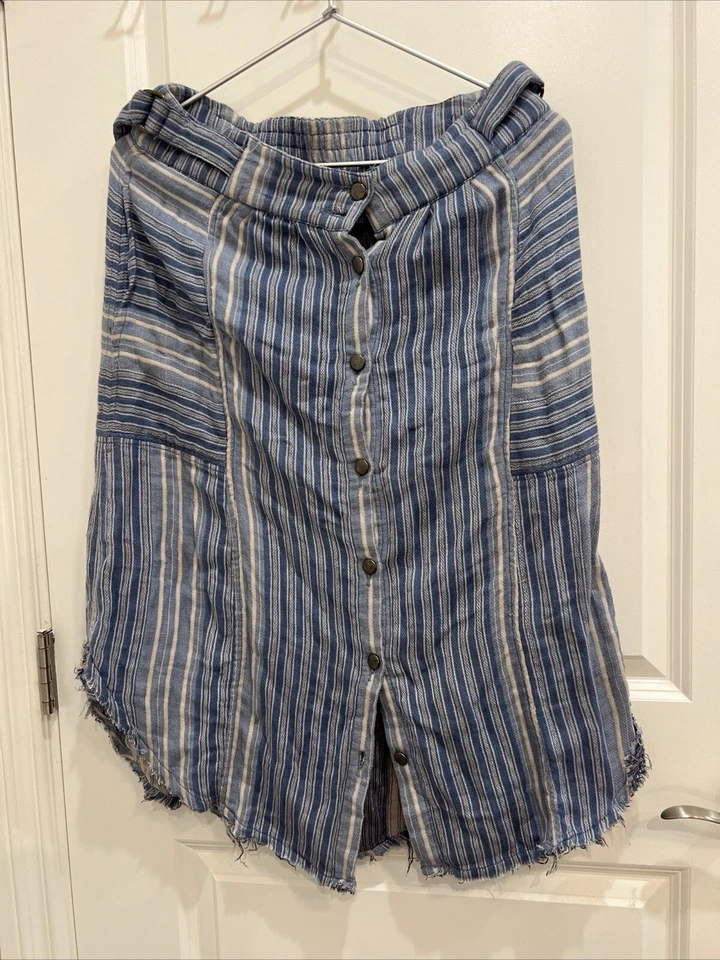 Falda Boho Frontal Free People Azul Rayas Algodón Talla M Y2K Cottage Core Lagging Foto 2 de 4