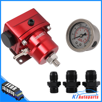 Red Adj AN8 AN6 Fuel Inject Pressure Regulator Kit W/ 0-160psi Oil Gauge 8AN