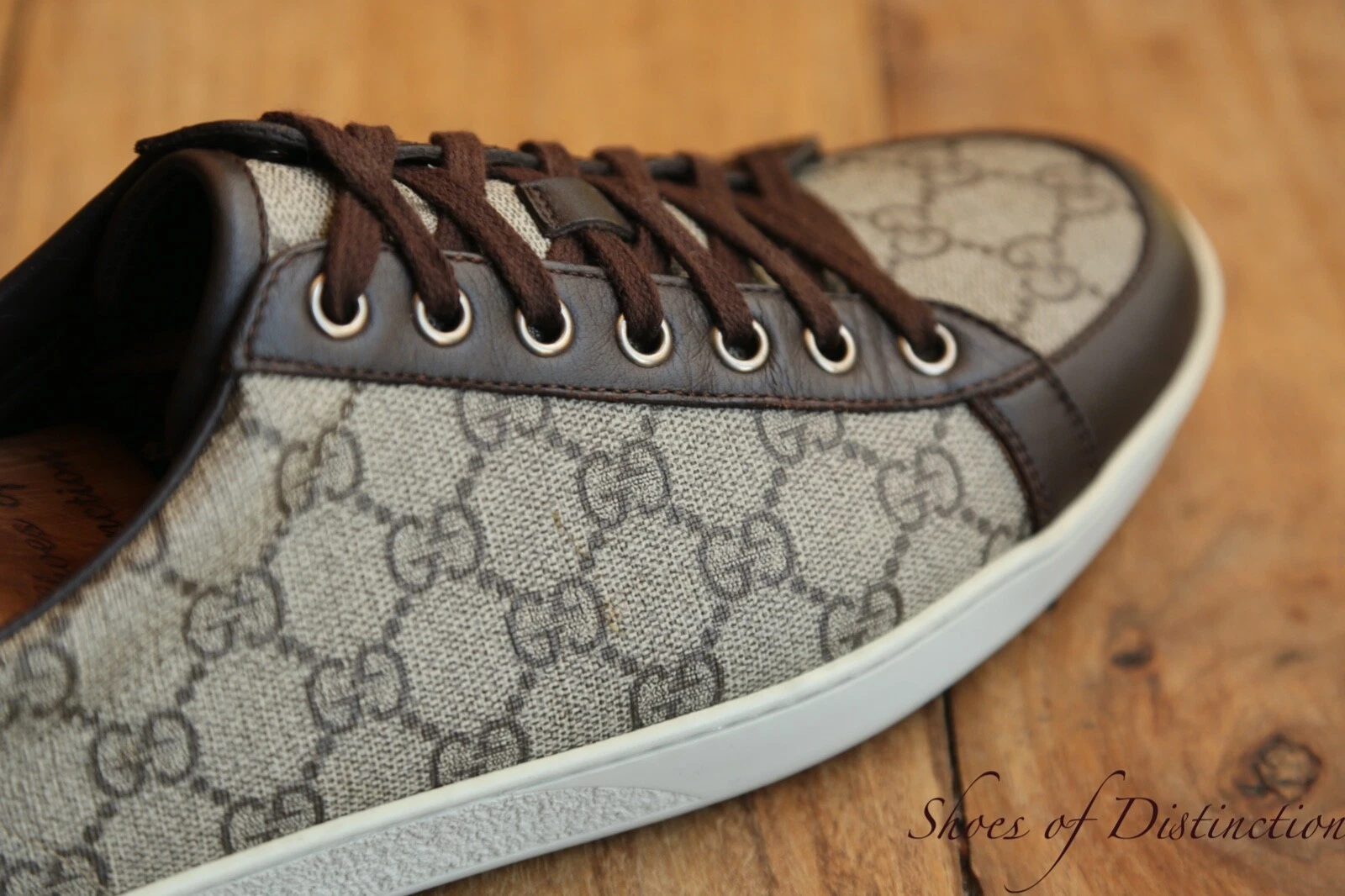 Gucci GG monogramme as cuir marron chaussures baskets baskets hommes UK 6,5 G US 7,5
