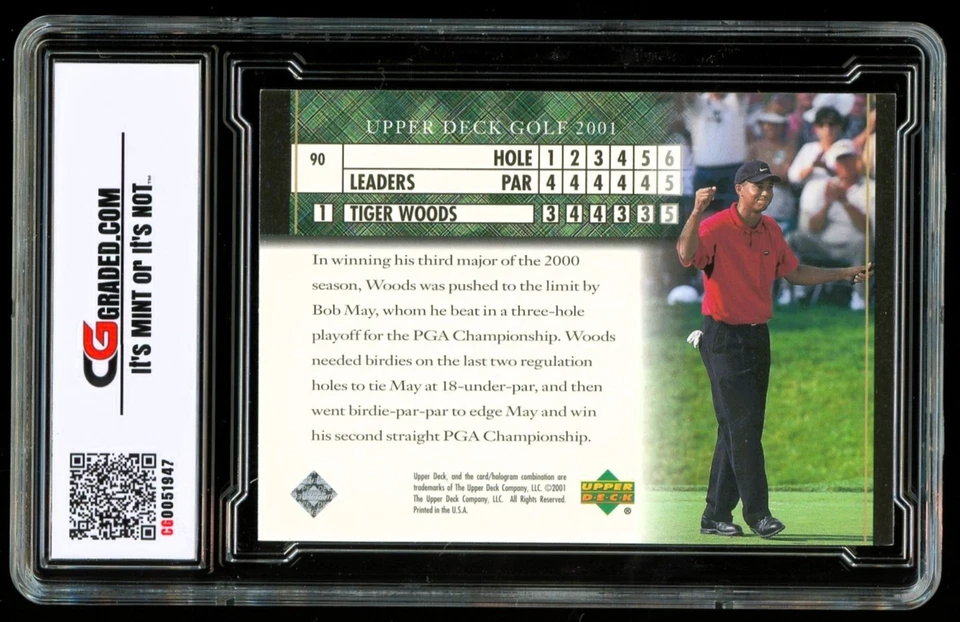 2001 Upper Deck Golf #90 Leaderboard ROOKIE ~ Tiger Woods ~ GRADED  CG 10 GEM - Image 2 of 2