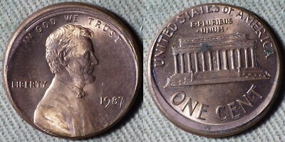Error : Lincoln Cent 1987 Full Date, Broadstruck , Off Center IREC1875