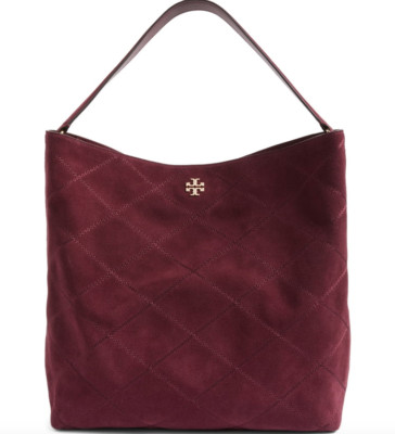 Tory Burch Womens Port Frida Purple Stitched Suede Hobo Tote V3403
