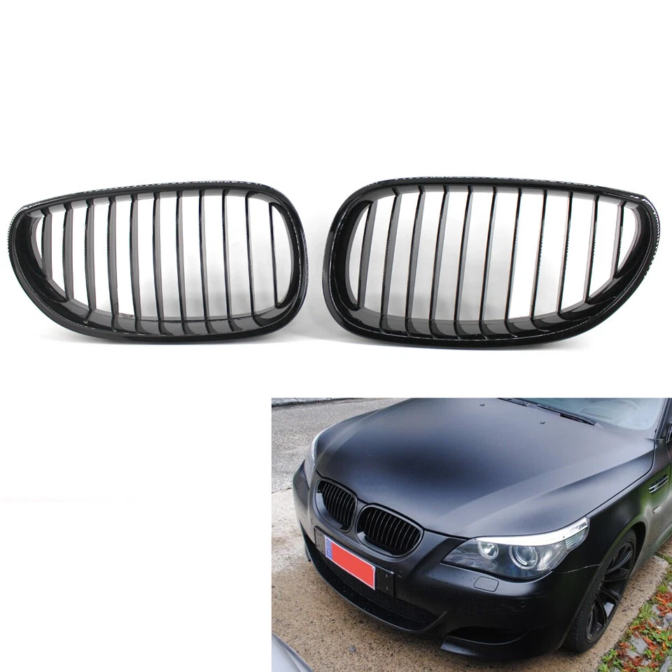 2Pcs Gloss Black Grille Fit For BMW E60 E61 M5 5 Series 03-09 Base Wagon - Image 2 of 4