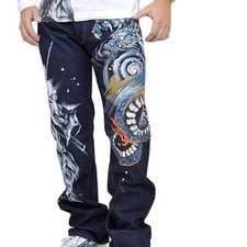 Unused Zen Men's Denim Jeans Pants Blue Embroidered Size 38 Deadstock