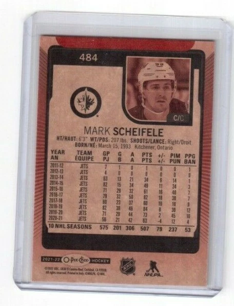 2021-22 O-Pee-Chee Red Border Base Card # 484 Mark Scheifele Winnipeg Jets (SP) - Image 2 of 2