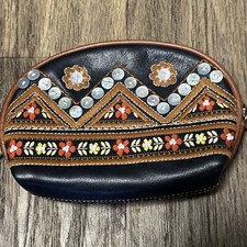 ISABELLA FIORE FLOWER BEADED LEATHER POUCH CLUTCH HANDBAG