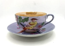VTG Peach Luster Pheasant Bird Pink Floral Japan Tea Cup & Saucer Hand Painted