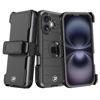 for iPhone 16 phone Belt Clip Holster & Triple Layer TPU and PC Smooth Case