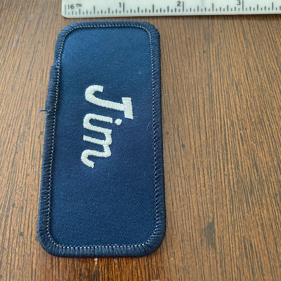 Jim Name Patch Embroidered Blue & White Stitch SewOn Personalized