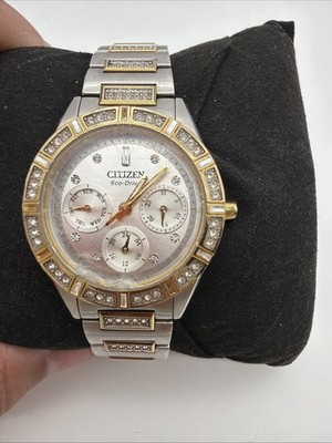 Citizen Eco Drive Crystal Two Tone Stainless Steel Watch FD2074-55A Read