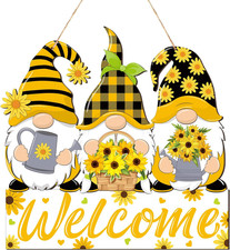 Sunflower Welcome Door Sign Wood Gnome Hanger Sunflower Wreath for Front Door Su