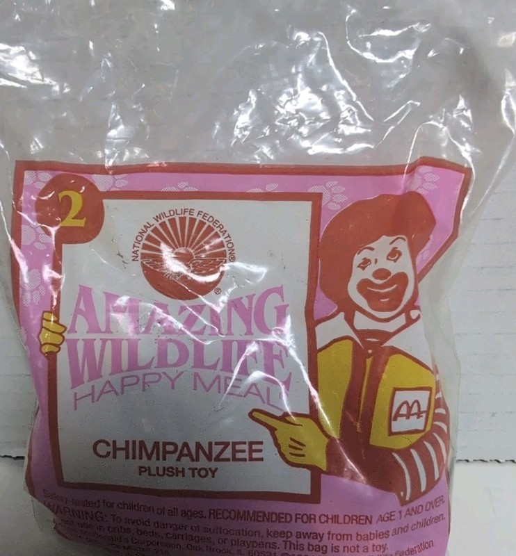 1994 Amazing Wildlife McDonalds Happy Meal Toy Plush - Chimpanzee #2 sealed