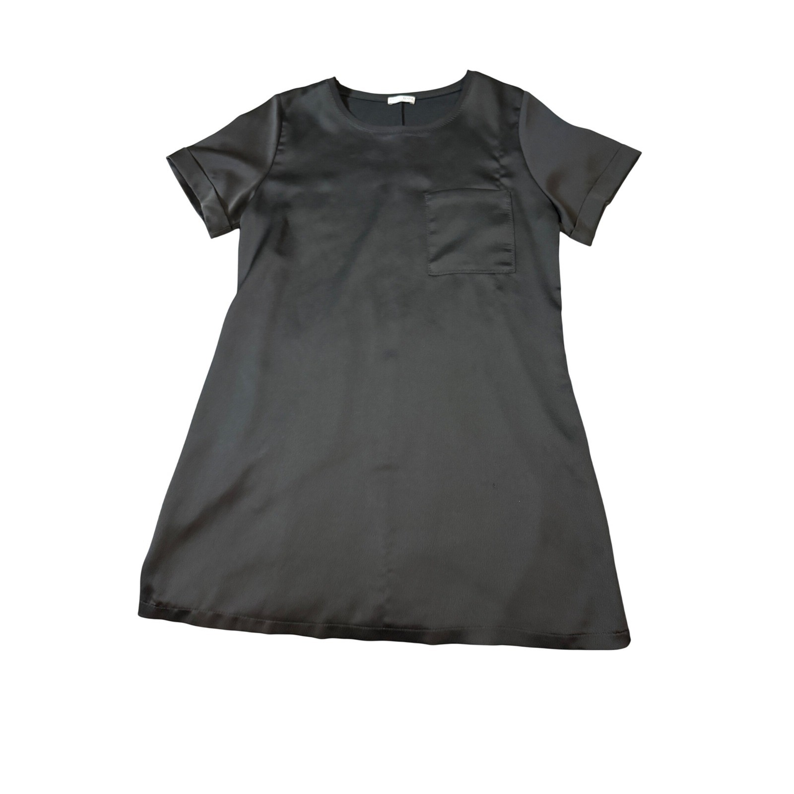 Zara Size Medium Women Black Short Sleeve Mini Dress Pocket Causal Crew Neck