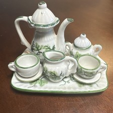 10 Piece Miniature Tea Set Andrea By Sadek Green Ivy Pattern Very Cute 