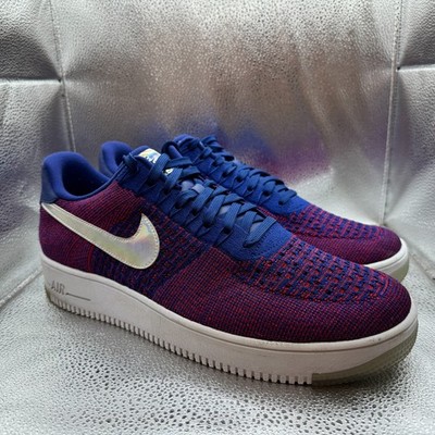 Size 12.5 Nike Air Force 1 Low Ultra Fly Knit Mens Red Blue Sneakers 826577-601