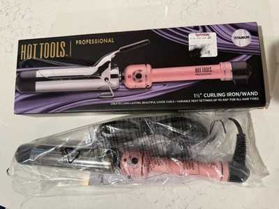 New In Box Hot Tools Professional Curling Iron Wand 1 1/2  Inch Titanium Pink