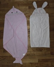 2 Pottery Barn Baby Newborn Hooded Pink Bunny and Shark Towels