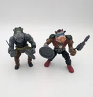 Vintage 1988 TMNT Bebop Rocksteady Playmates Figures w Weapons Shields Lot Pair