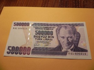 Turkey 500000 Lira 1970 (1993) Outstanding Condition Banknote
