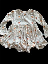 Posh Peanut EUC Pale Peach/Orange Stars Long Sl Bamboo Dress/ Bodyshirt-6-12Mos