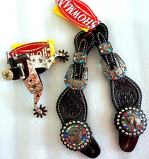 Combo Spurs Spur straps Kids Youth 7 9" Western Unicorn conchos Multi colored