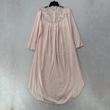 Vintage Sara Beth Lace Pink Floral Satin Flannel Lined Nightgown Dress MED