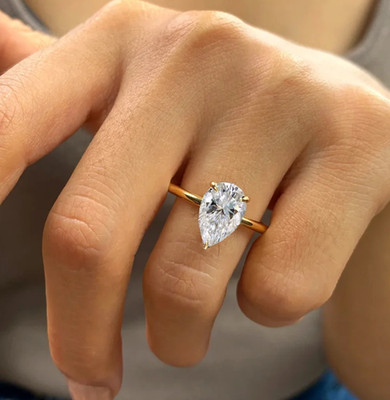 Laborgefertigter Diamant 4,0 kt Birnenschliff Testpass VVS1/D 18 K Gold Verlobungsring
