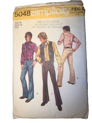 Vtg 70's Simplicity 5084 Men's WESTERN ATTIRE SHIRT VEST PANTS Sewing Pattern 