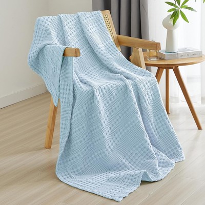 100% Cotton Waffle Weave King Blanket Soft Lightweight Breathable All Season