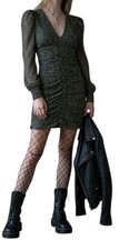 Astr The Label Sz SX Womens Black Ditsy Floral Ruched Ruffle Grunge Mini Dress