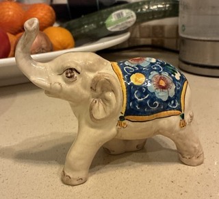 F. Failla Caltagirone Ceramic Figurine Elephant. Signed.
