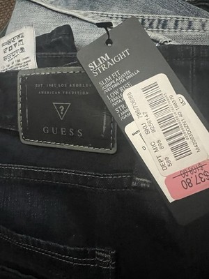 GUESS Men s Slim Fit Straight Leg Low Rise Dark Wash Denim Jeans Cotton