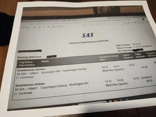 SAS Scandinavian airlines gift certificate BUSINESS CLASS Copenhagen 2 tickets