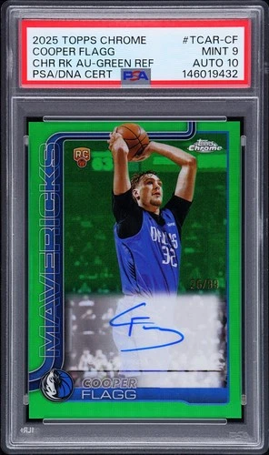 COOPER FLAGG PSA 9 2025 TOPPS CHROME TRUE ROOKIE GREEN REFRACTOR RC 10 AUTO /99