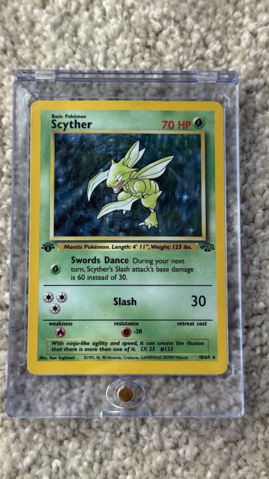 Pokémon Scyther Jungle 10/64 1st Edition Holo 1999 WOTC TCG Card - MP
