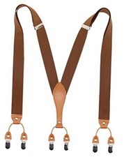Timiot Mens Suspender Wide Leather 6 Metal Clips Adjustable Straps Y Shape Coffe