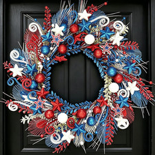 22 Inch Patriotic Wreath, Red White and Blue Front Door Wreath, 4Th of July Deco