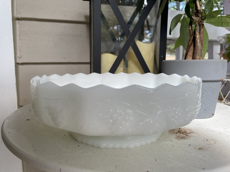 Fire King Milk Glass AH Pedestal Bowl #12, Large 10" x 3 3/4” Tall Centerpiece