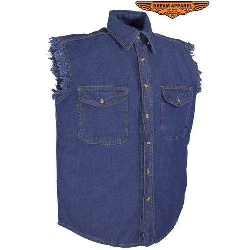 Men's Denim Dark Blue Sleeveless Shirt - free shipping