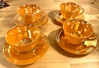 Vintage Anchor Hocking Fire-King Peach Lustre 4 sets Cofee Cups Saucers