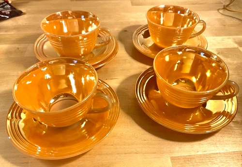 Vintage Anchor Hocking Fire-King Peach Lustre 4 sets Cofee Cups Saucers