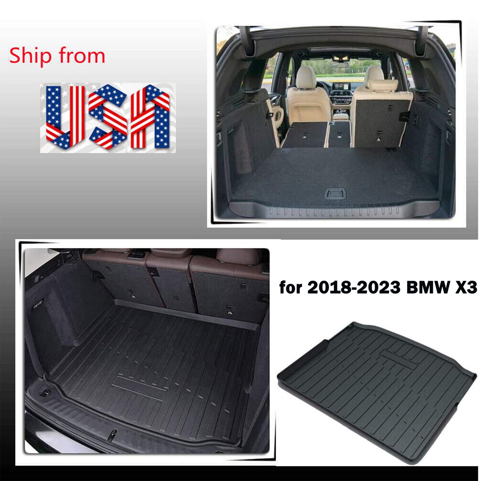 TPO Rear Black Cargo Trunk Tray Liner Floor Mat for 2018-2023 BMW X3 Non 30e
