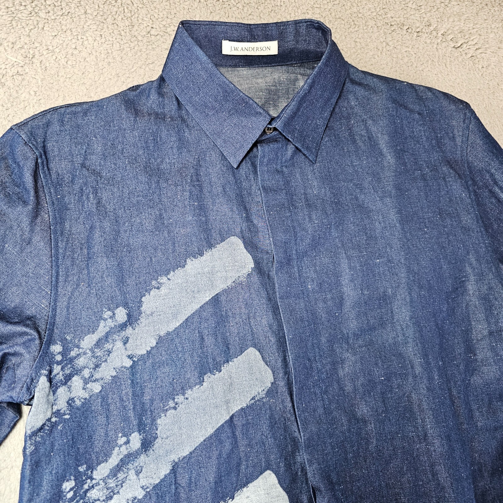 JW Anderson Shirt Mens US 38 EU 48 Dark Indigo Chambray Hidden Button Up